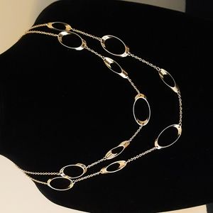 18" faux gold, double tiered necklace with geometric highlights.